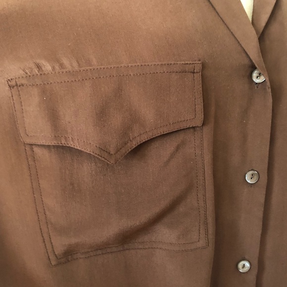 Vintage 100% Silk Button Up Safari Blouse Front Pockets Carole Little St Tropez - Picture 13 of 16